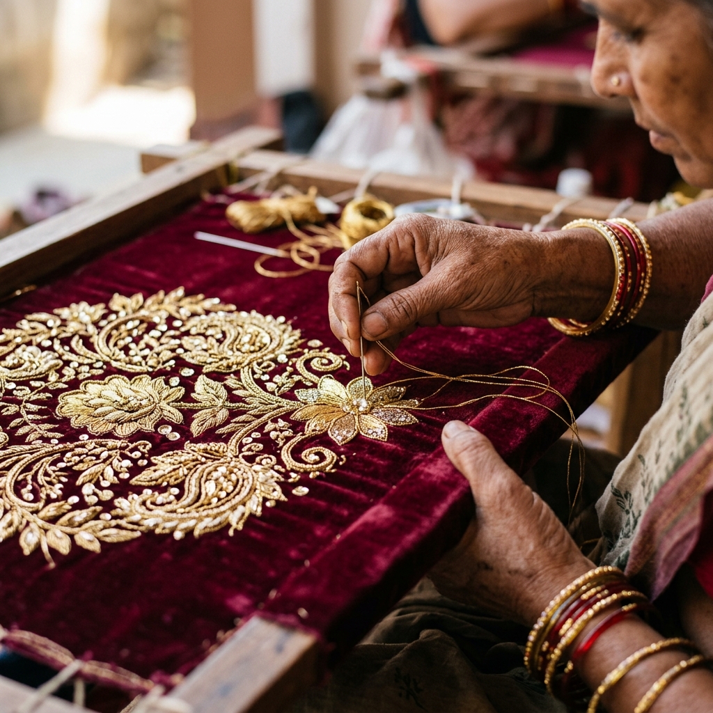 Intricate Embroidery Detail - Hand Tilla Work